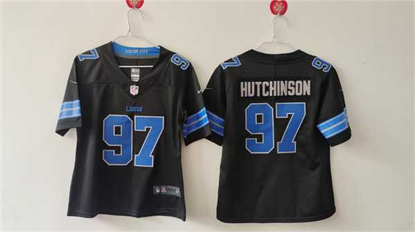 Womens Detroit Lions #97 Aidan Hutchinson Black Vapor Stitched Jersey->women nfl jersey->Women Jersey